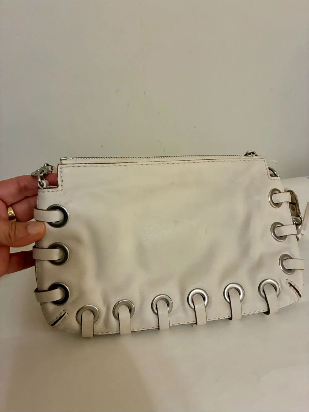 Michael Kors Astor Grommet Laced Tassel shoulder Bag  Off White